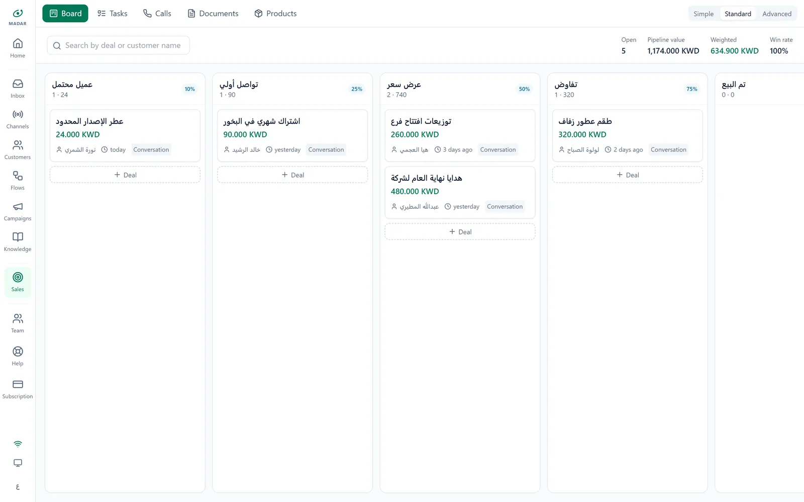 MADAR deals board by stage